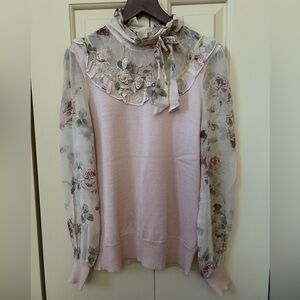Vintage-Inspired Floral Silk Lace Knit Sweater – XS/S